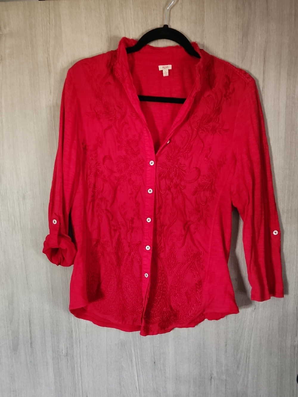 Reba Red Embroidered Button-Front Shirt